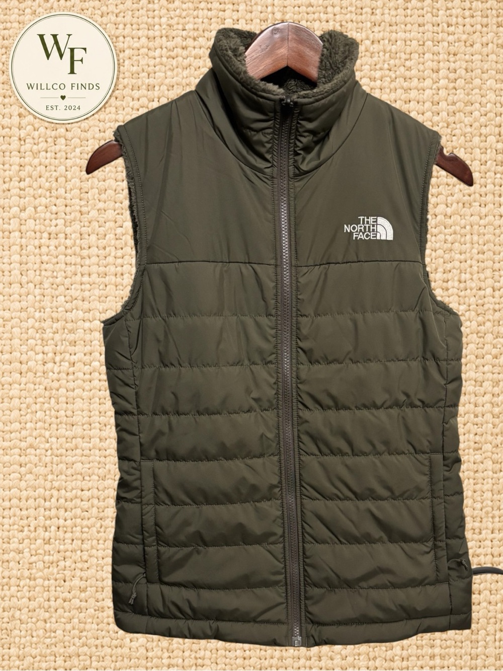 The North Face Women’s Reversible Sherpa Puffer Vest Olive Green Size S